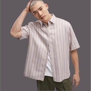 Mode of One Men's Relaxed-Fit Printed Button-Down Shirt Cool Putty size M